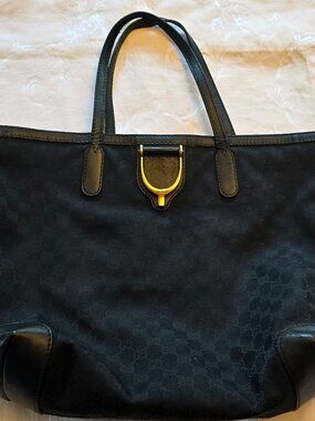 GUCCI GG Canvas Tote Bag Black Gold 305585 002058